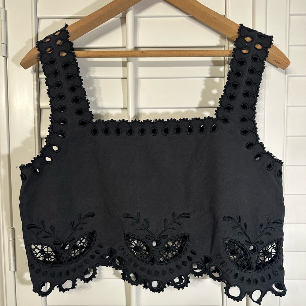 Black Eyelet Lace Women's Crop Top